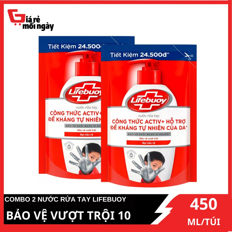 COMBO 2 túi Nước rửa tay Lifebuoy Bảo vệ vượt trội 10 (Đỏ) 450gX2