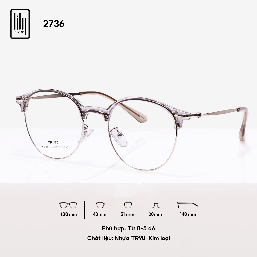 Gọng kính cận nam nữ LILYEYEWEAR mắt kính tròn gọng kính kim loại màu sắc thời trang 2736