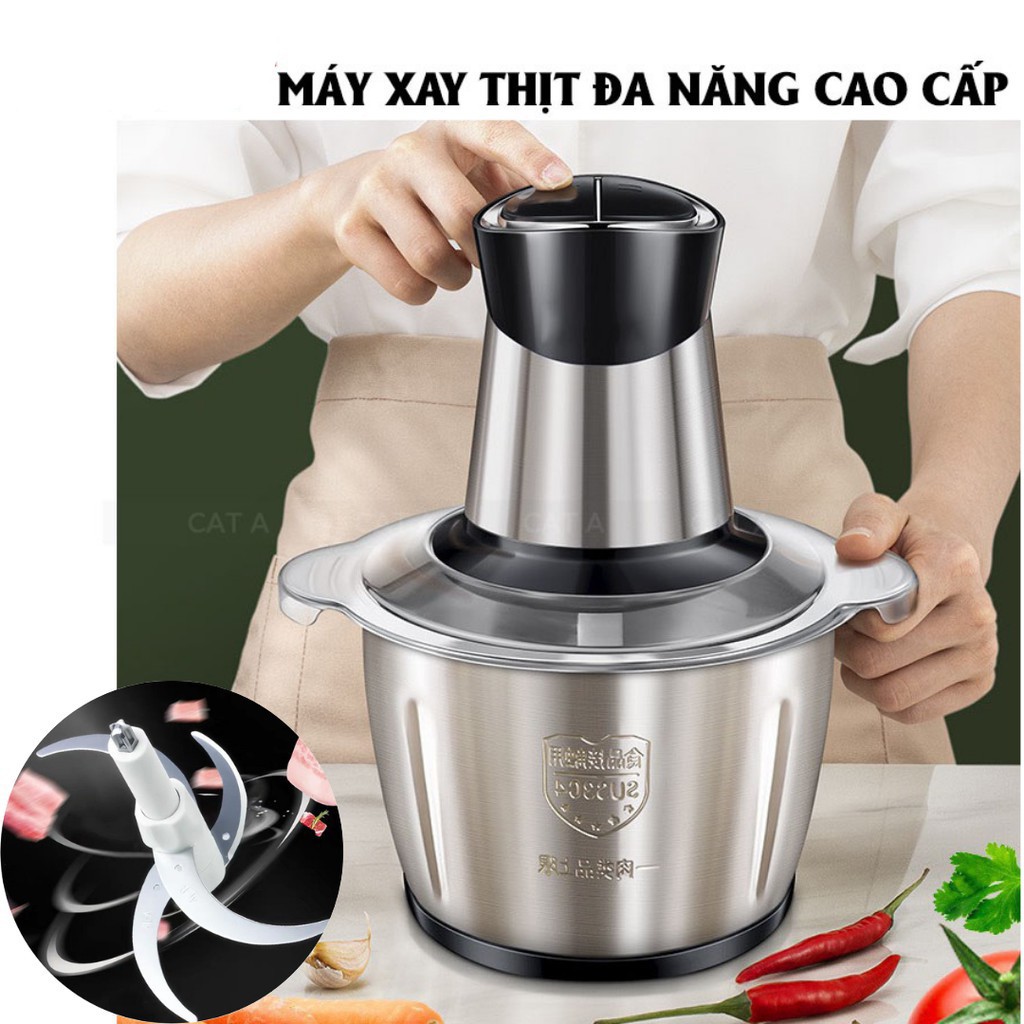 Máy Xay Thịt Cối Inox 4 Lưỡi Đa Năng, Xay thịt, xay tỏi ới, xay rau củ quả, BẢO HÀNH 3 THÁNG!