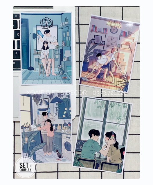 Set thiệp postcard couple decor có sẵn decor trang trí nhà