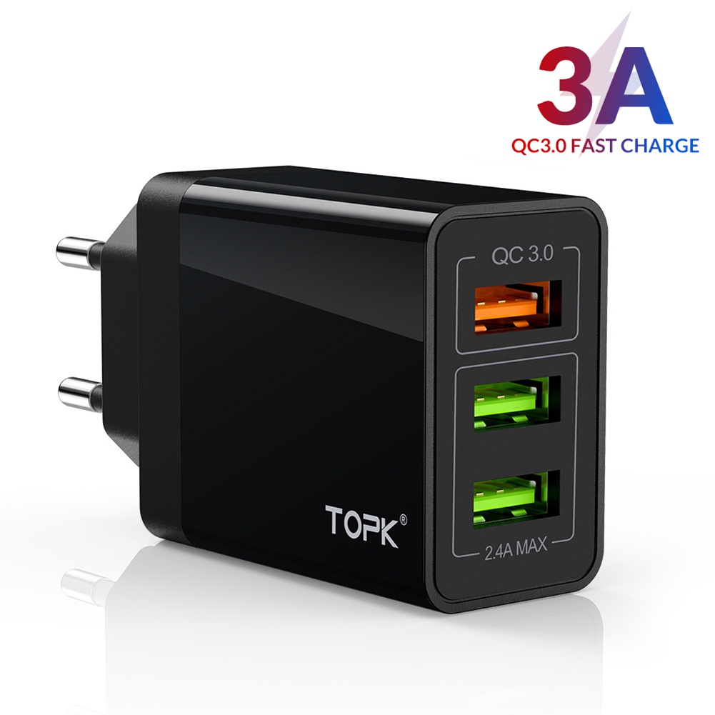 TOPK Củ Sạc Nhanh QC3.0 3 Cổng USB 30W Phích Cắm EU BMM1