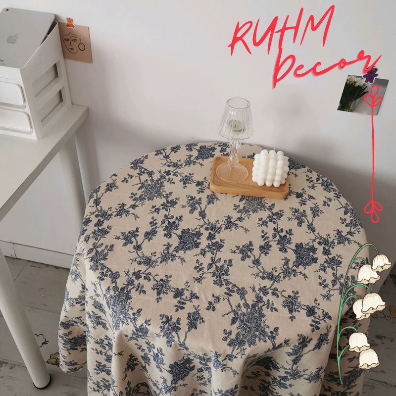 Khăn trải bàn ren hoa cổ điển họa tiết Hoa vintage xanh blue KB-B01