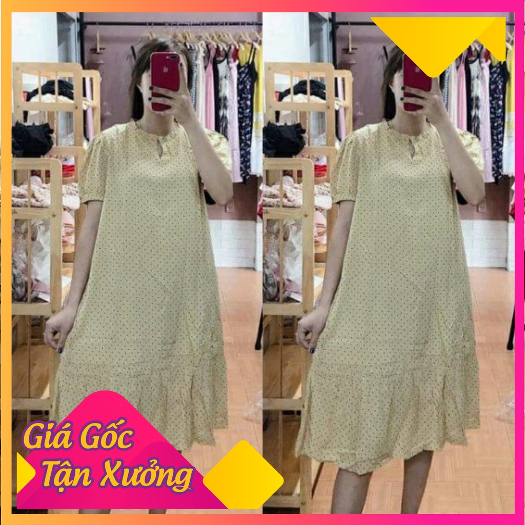 Đầm bầu xinh KE699 chấm bi chất đũi (freesize)