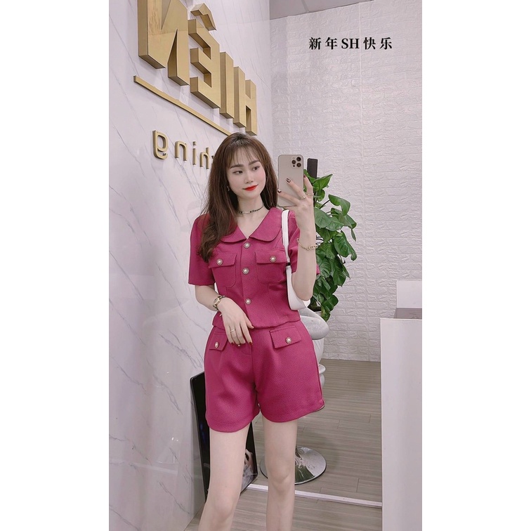 [10,10 Sales Freeship] Set bộ đùi bố xốp. set bộ trơn màu cổ bèo phối nút nắp túi quần sooc đùi cá tính , trẻ trung dx