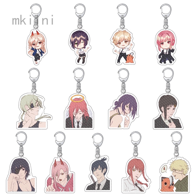 Móc Chìa Khóa Xe Hơi Bằng Acrylic Kim Loại Hình Manga Chainsaw Man Denji Pochita Makima Power Dễ Thương