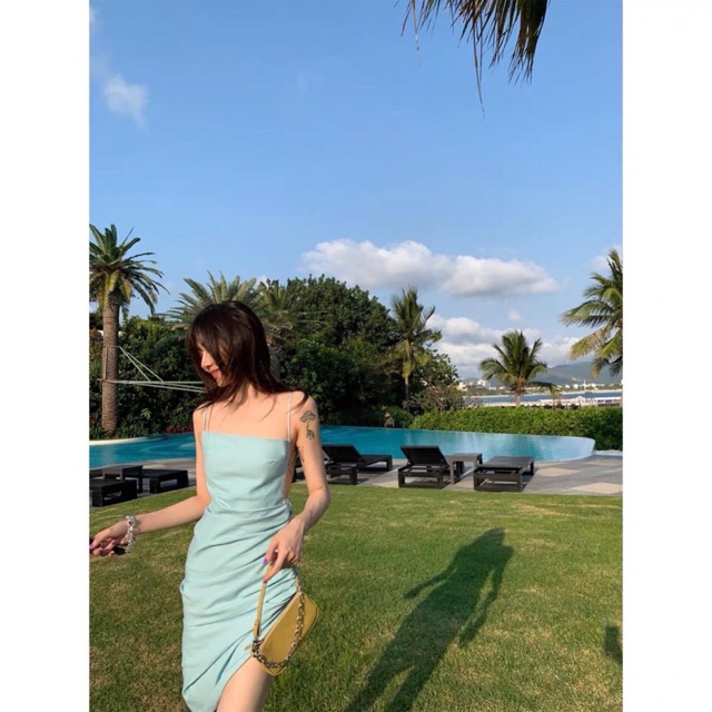 🦥🦥Đầm dáng ôm body màu xanh mint mát mẻ hai dây nhún hông lưng phối dây ngực đổ [M2751]