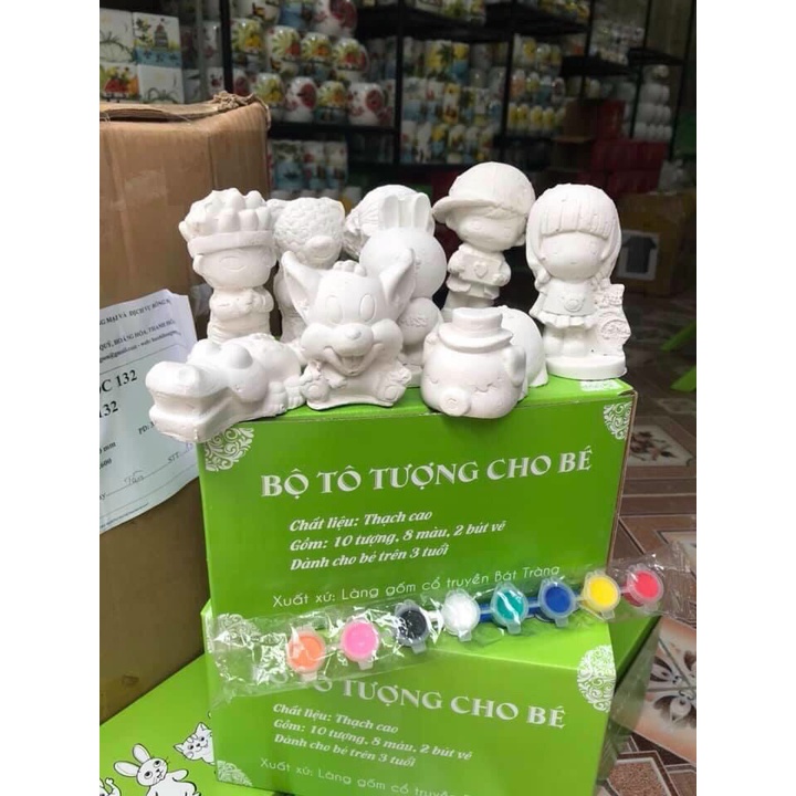 Bộ Tô Tượng Thạch Cao Cho Bé ,10 Tượng , Kèm Màu  Và Bút ,Bát Tràng
