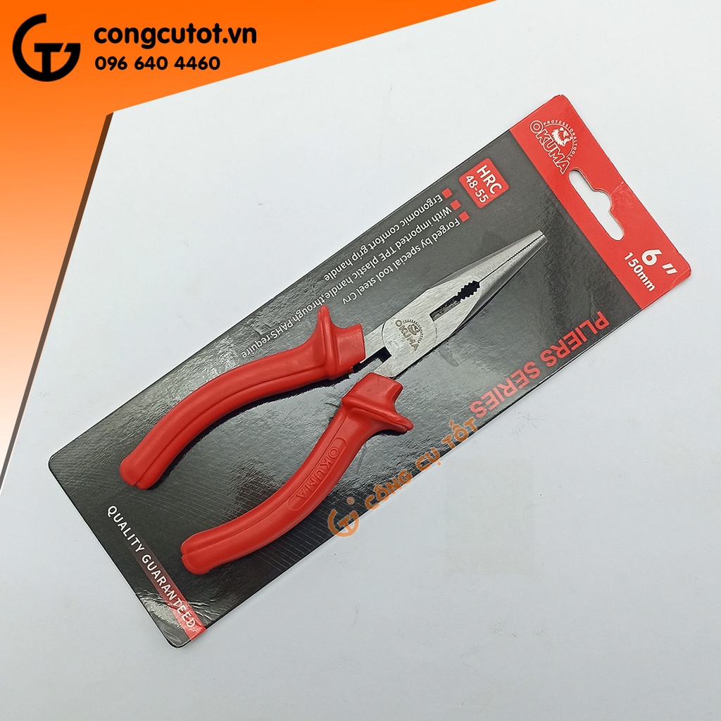Kìm mỏ nhọn tay đỏ 6inch 150mm, 8inch 200mm OKUMA