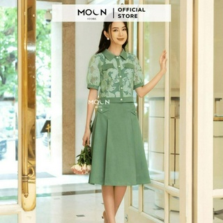 Set váy áo công sở 𝐌𝐎𝐎𝐍 thiết kế độc quyền áo cổ đức thêu hoa, chân váy đầm xòe chất orangza MSB436