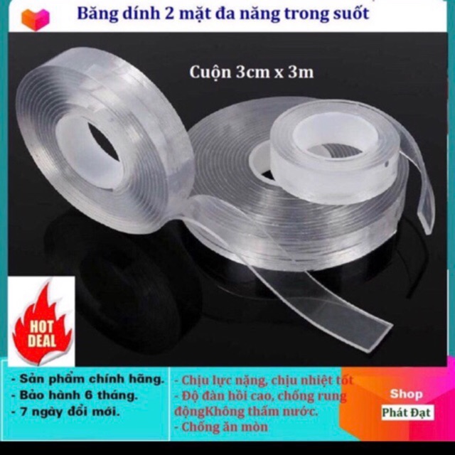 Băng Dính 2 LOẠI 3 Mét Mặt Đa Năng Trong Suốt 1mm – Chọn Chiều Dài Siêu Bám Dính