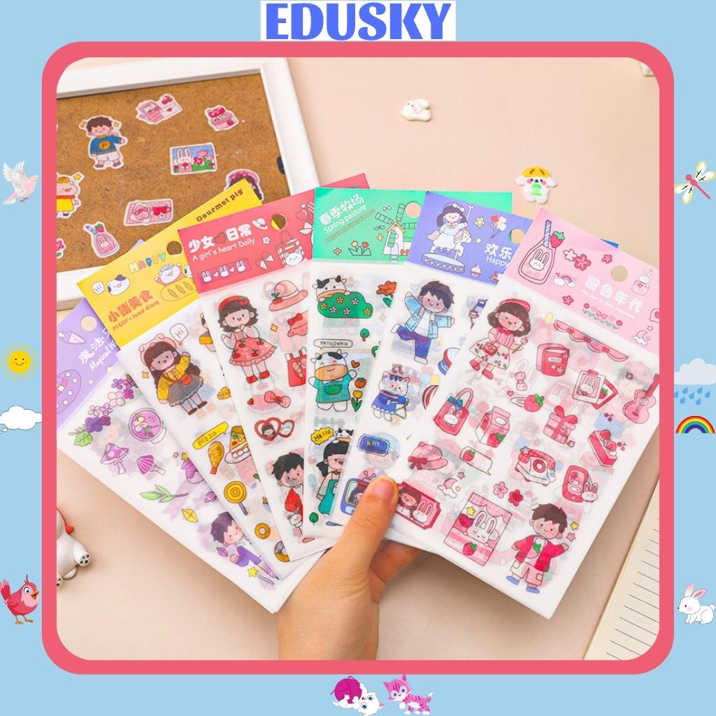 Hình Dán Sticker Cute Cho Bé EDUSKY Set 4 Tấm Dễ Thương Trang Trí Tập Vở Sổ Tay Hộp Bút Xe Laptop Bàn Học Tập Làm Việc