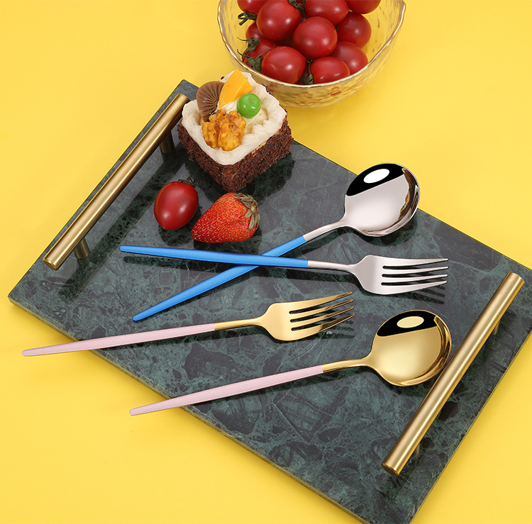 Bộ Muỗng Nĩa Bằng Thép Không Gỉ Tay Cầm Dài Phong Cách Hàn Quốc