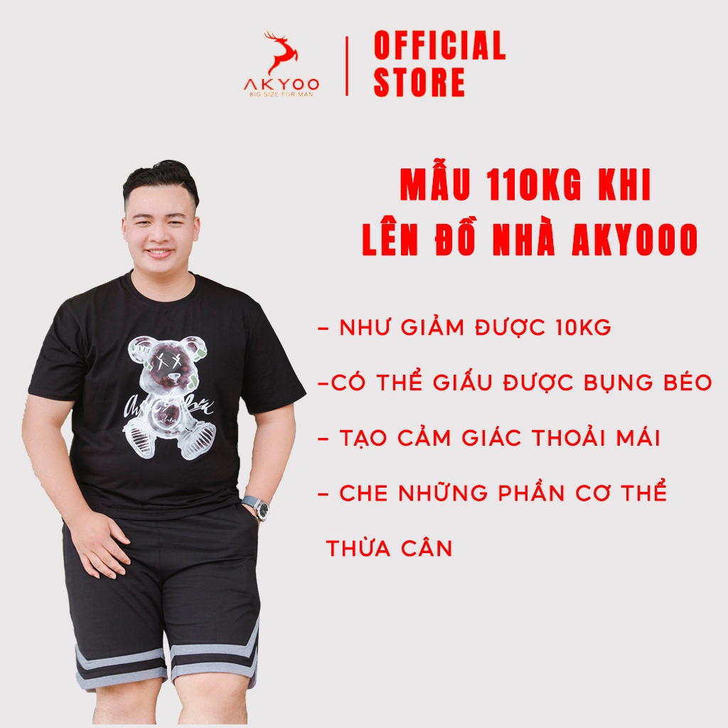 Áo Thun Bigsize Nam 80-140kg AKYOO vải Cotton Co giãn, Bền màu, Thấm hút mồ hôi - AT11036