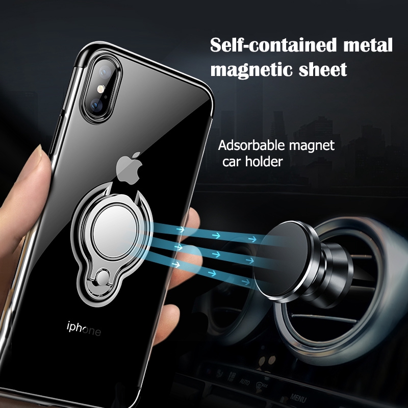 Ốp Điện Thoại Tpu Dẻo Tráng Gương Màu Đỏ Kèm Giá Đỡ Nhẫn Xoay Tròn Sang Trọng Cho Iphone 11 Pro X Xr Xs Max 8 7 6 Plus I11 + I8 +