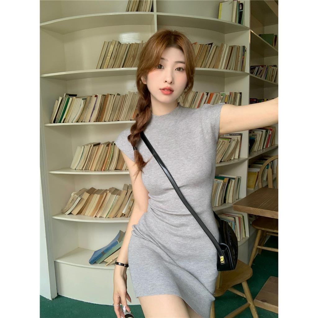 Đầm Mini Tay Ngắn Cổ Tròn Màu Trơn Dáng Ôm Thời Trang Mùa Hè Xinh Xắn Cho Nữ