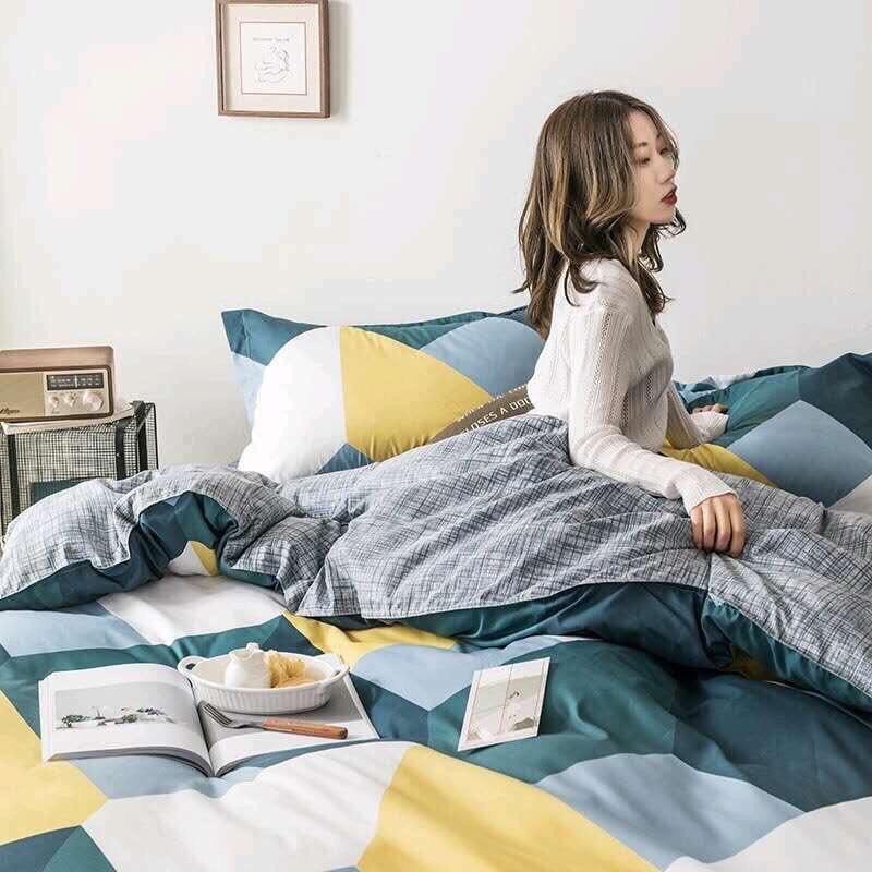 Bộ ga gối vỏ chăn Cotton poly kẻ tam giác [ib mẫu cho shop]