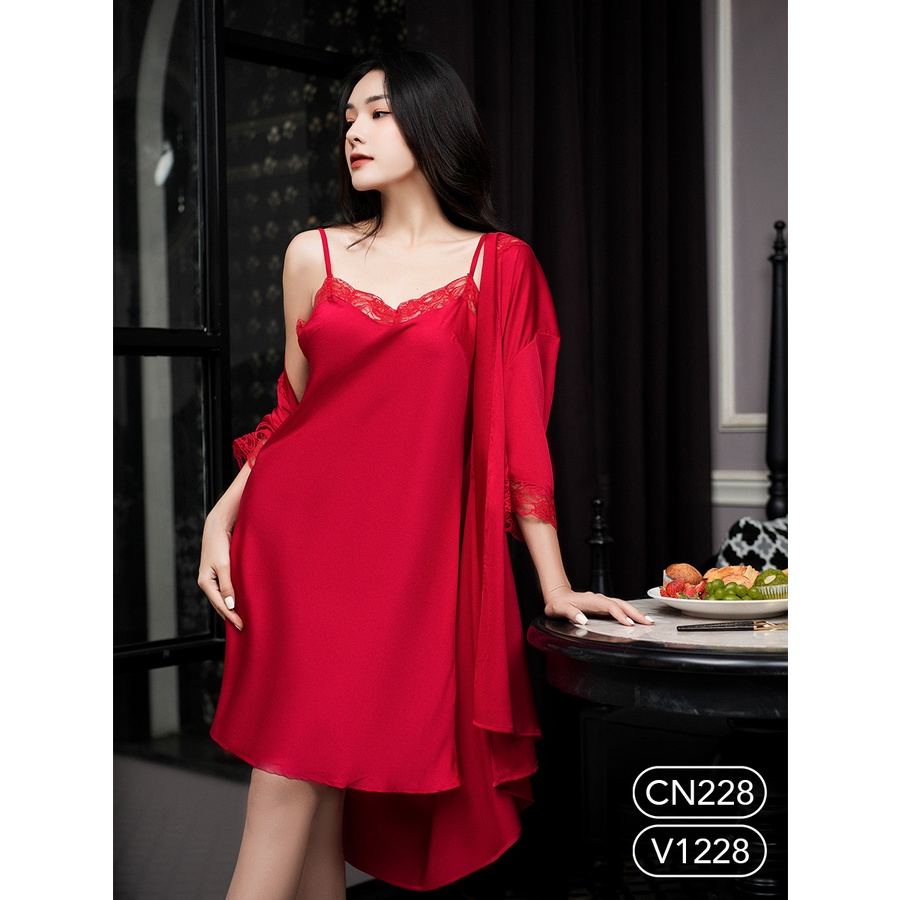 Bộ ngủ satin ZAM Luxury - Váy Athena - V1228 - Đỏ