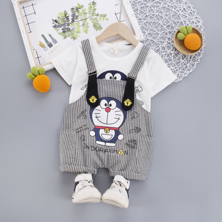 Set Đồ 2 Món Gồm Áo Thun Tay Ngắn + Quần Yếm Thời Trang Hàn Quốc Cho Bé Trai Và Bé Gái