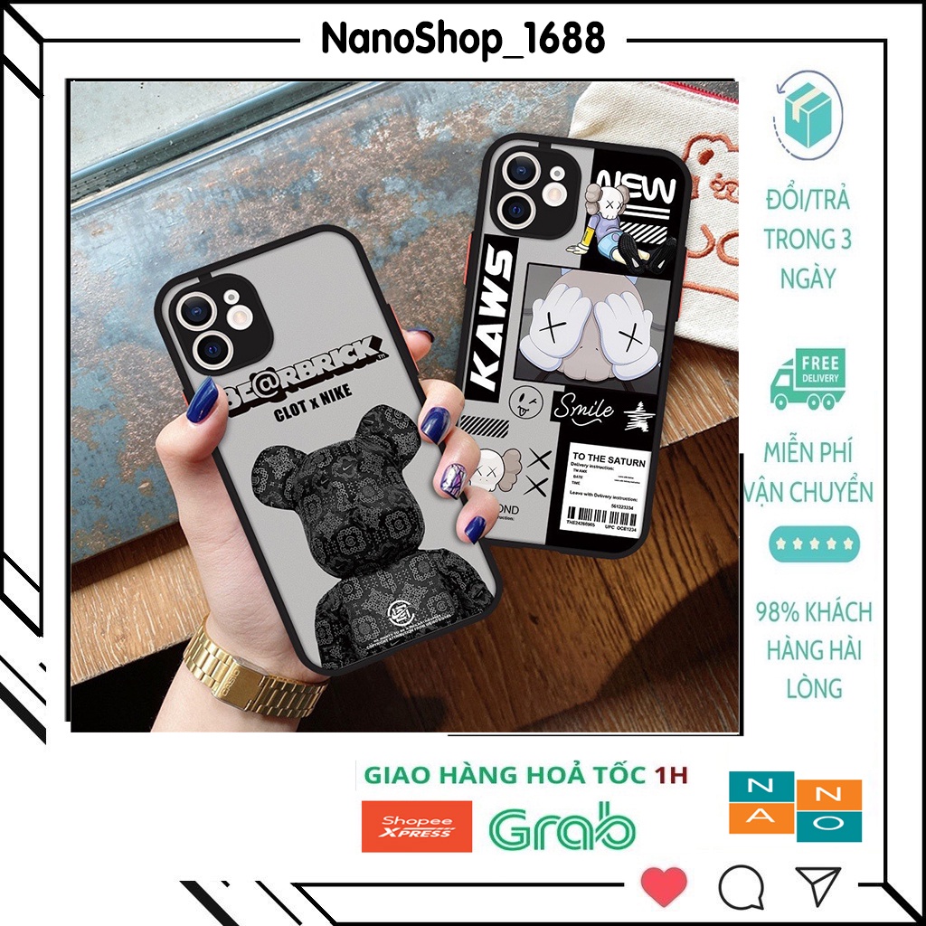 Ốp Iphone Lưng Nhám,Chống Bẩn,Bảo Vệ Camera Gấu BEARBRICK,Kaws 7Plu,8Plus,x,xs,xsmax,11,11promax,12,12promax,13,13promax