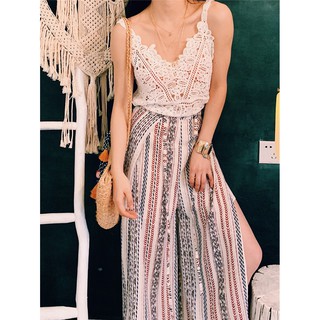 Quần boho dáng dài xẻ tà
