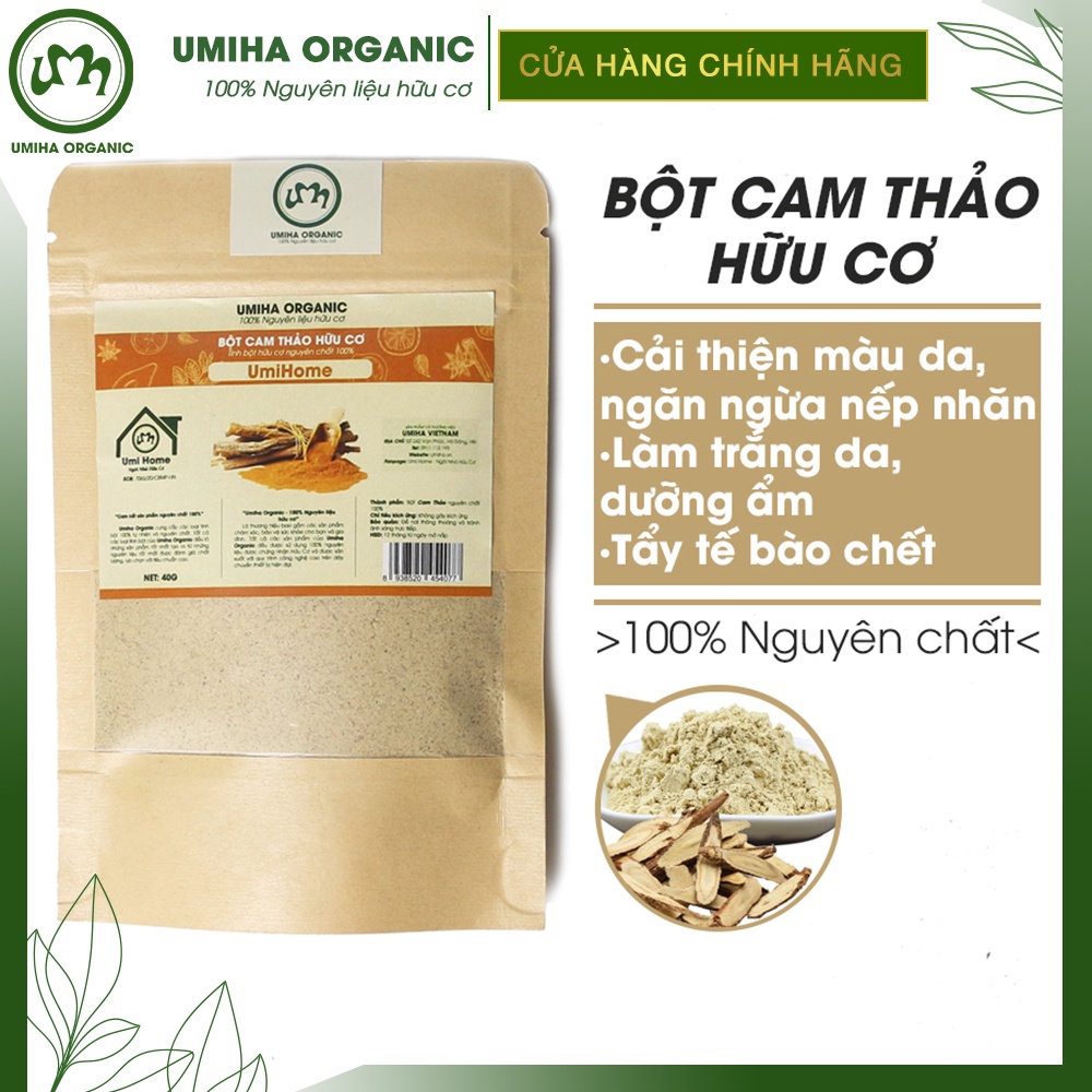 Bột Cam Thảo hữu cơ UMIHOME nguyên chất 40G - Mặt nạ trắng hồng da, sáng da, tẩy tế bào da chết, thâm mụn