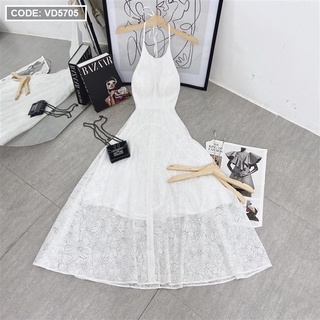 Đầm maxi cổ yếm hoa nổ hở lưng (hàng cao cấp)