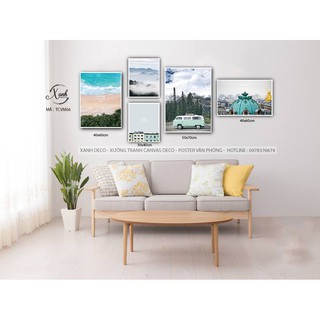 Bộ 5 tranh canvas "travel" kèm khung composit tặng đinh treo tranh