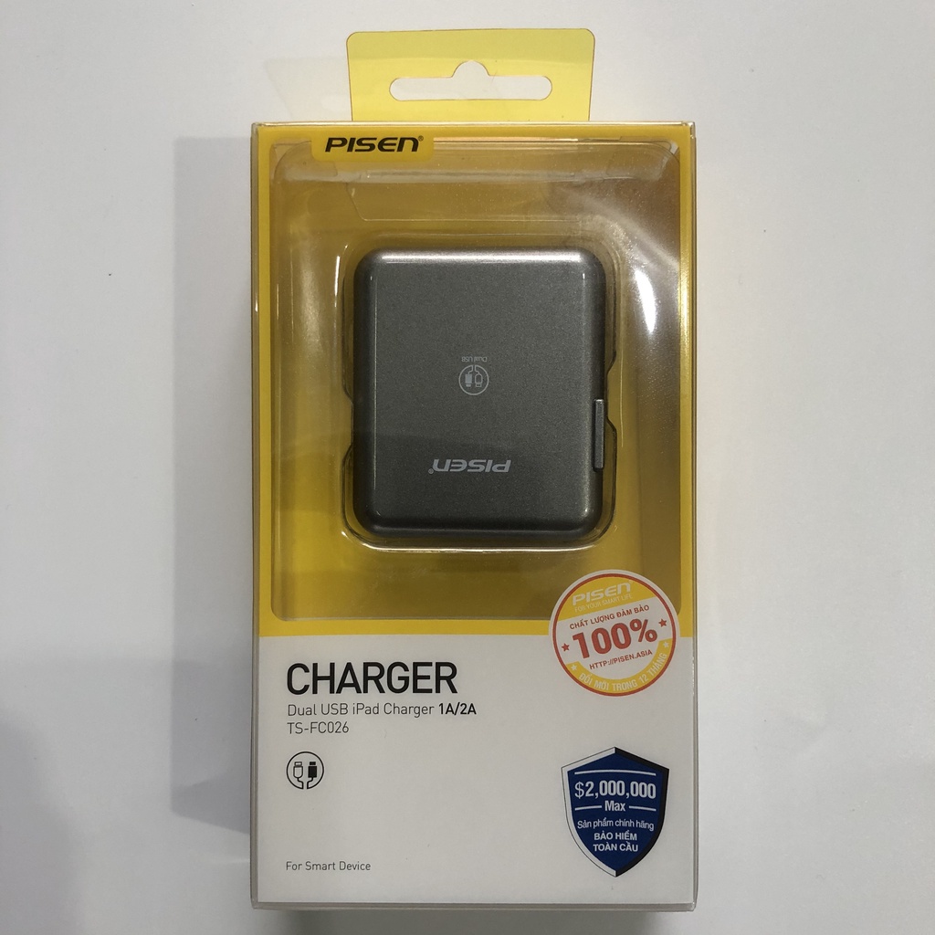 Cốc Sạc Nhanh PISEN Dual USB Charger 2A 15W TS-FC026 - Hàng Chính Hãng