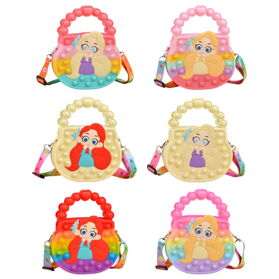 [Hàng Có Sẵn] Túi Đeo Chéo Vai Bằng Silicon Hình Công Chúa Disney Đáng Yêu Đựng Tiền Xu Đồ Chơi Fidget Spinner Quà Tặng Cho Trẻ Em