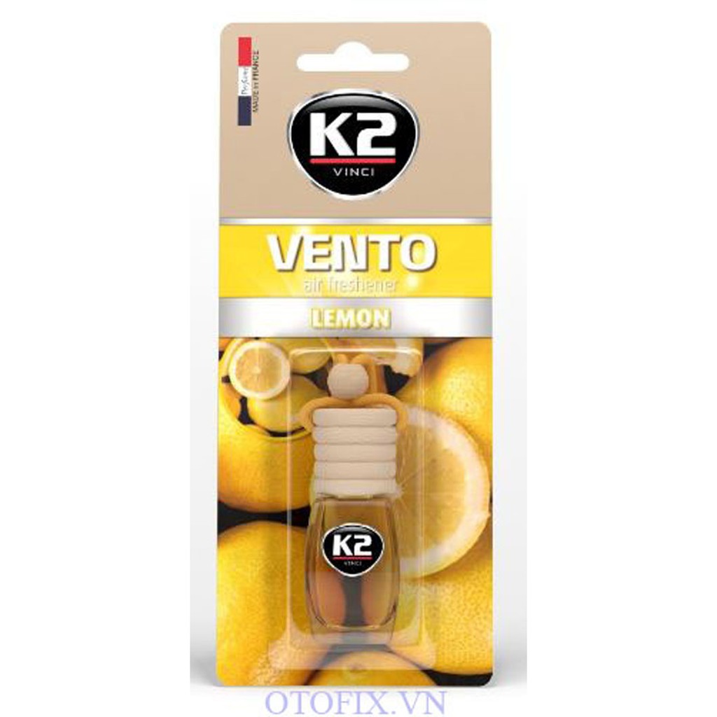 K2 Vento Lemon - nước hoa hương chanh, khử mùi ô tô, lọ treo cao cấp