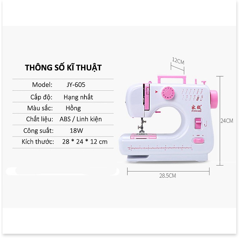 Bộ Máy may mini gia đình JYSM 605a Loại mới có 12 đường may, vắt sổ, may lại mũi và đèn soi chỉ