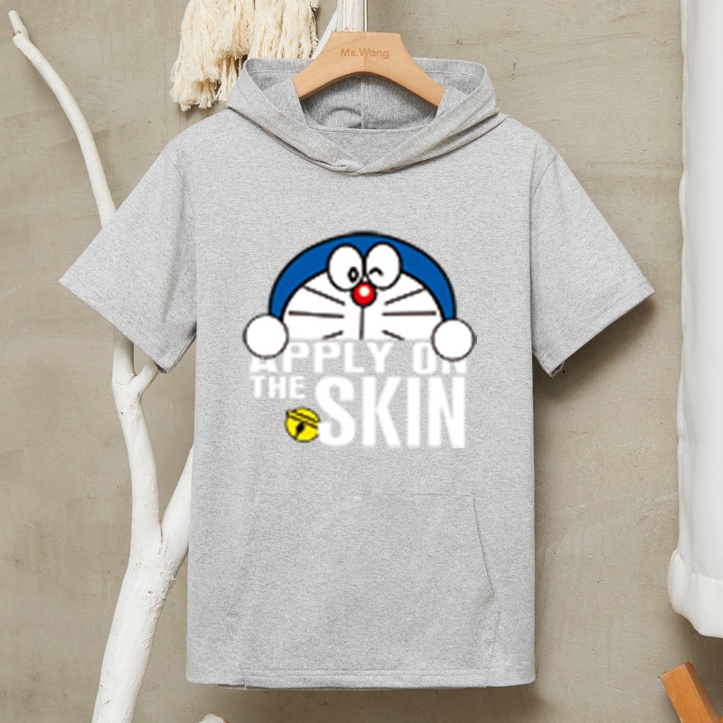 Áo Hoodie Tay Ngắn Dáng Rộng In Hình Doraemon Đáng Yêu Phong Cách Hàn Quốc Cho Cặp Đôi