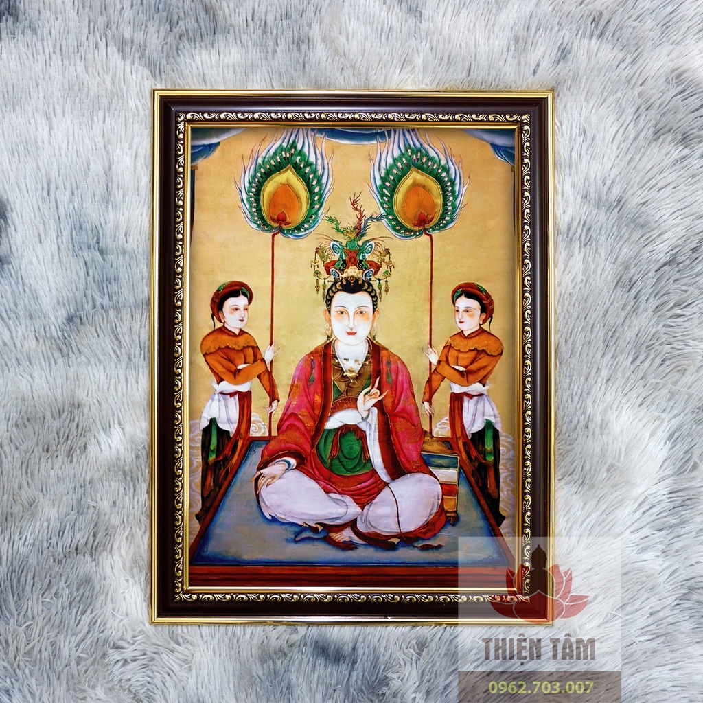 Tranh Thánh Mẫu Liễu Hạnh 36x48cm bằng vải phủ bóng khung composite xịn xò