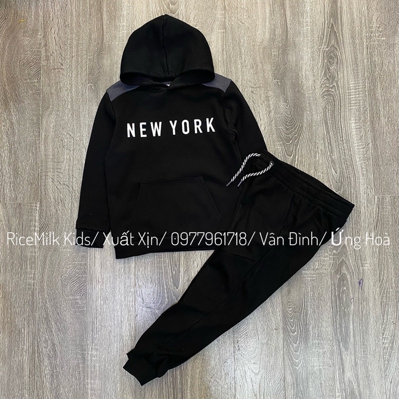 Bộ nỉ hoodie đen New York xuất dư xịn