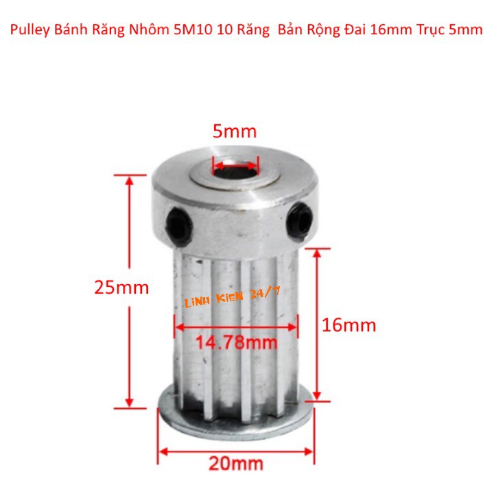 Puly Bánh Răng Nhôm 5M 10 Răng Bản 16mm Trục 5mm và 8mm