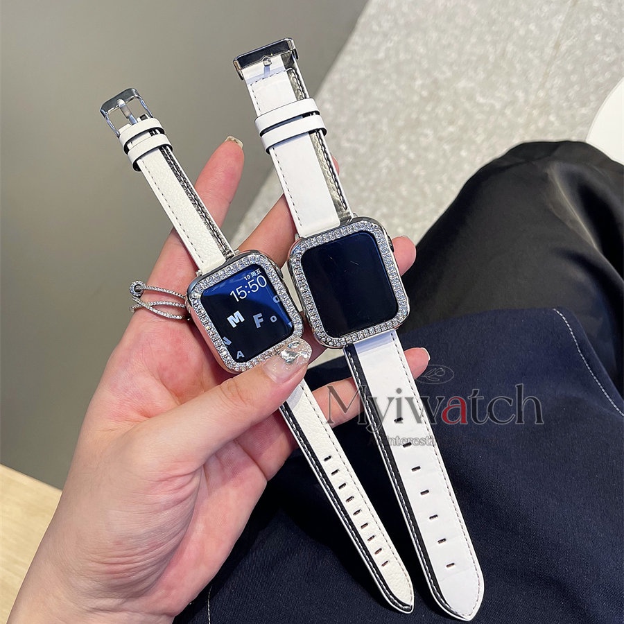 Dây đeo bằng da mỏng sáng tạo cho dòng iwatch Ultar 8 7 6 5 4 SE 3 2 1 Vòng đeo tay thời trang đơn giản cho iwatch 49mm 45mm 41mm 40mm 44mm 42mm 38mm dây đeo đồng hồ đôi