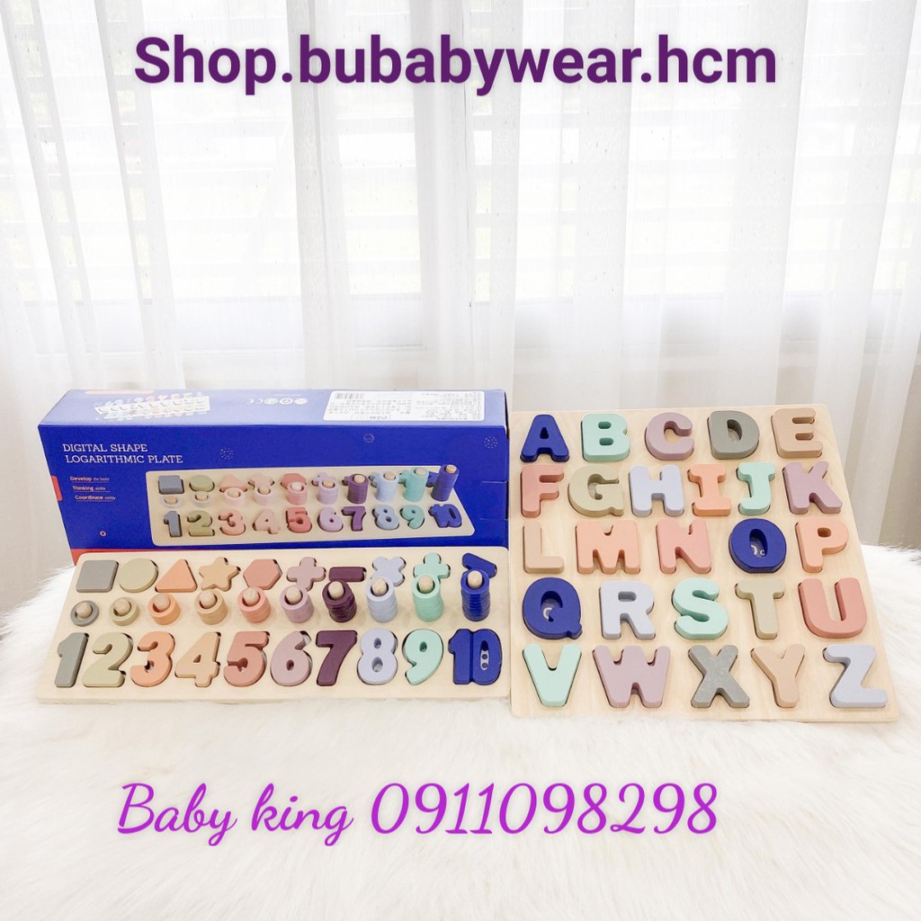 [HOLLA] Bộ bảng chữ cái và số bằng gỗ cao cấp cho bé vừa học và chơi an toàn, màu sắc pastel
