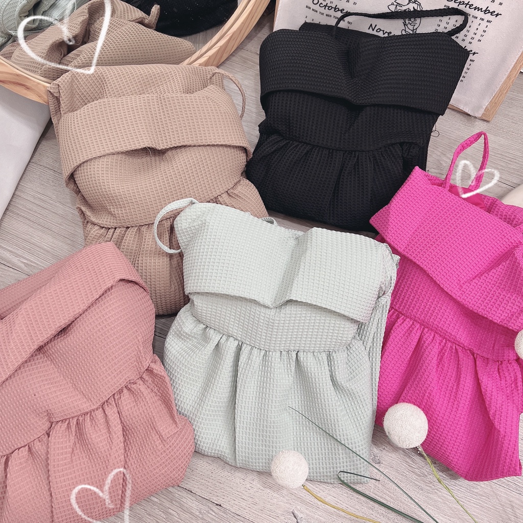 Đầm xốp 2 dây nơ lưng gấm 💖 KÈM ẢNH THẬT