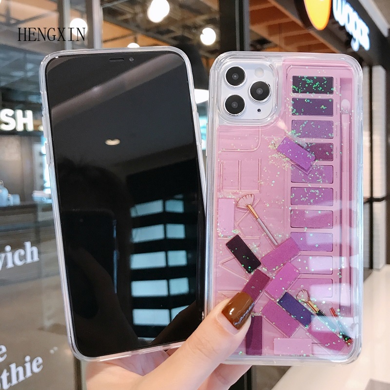 Ốp Điện Thoại Chống Sốc In Hình Bảng Phấn Mắt Có Nước Kim Tuyến Lấp Lánh Cho iphone 11 12 13 14 pro max xsmax xr