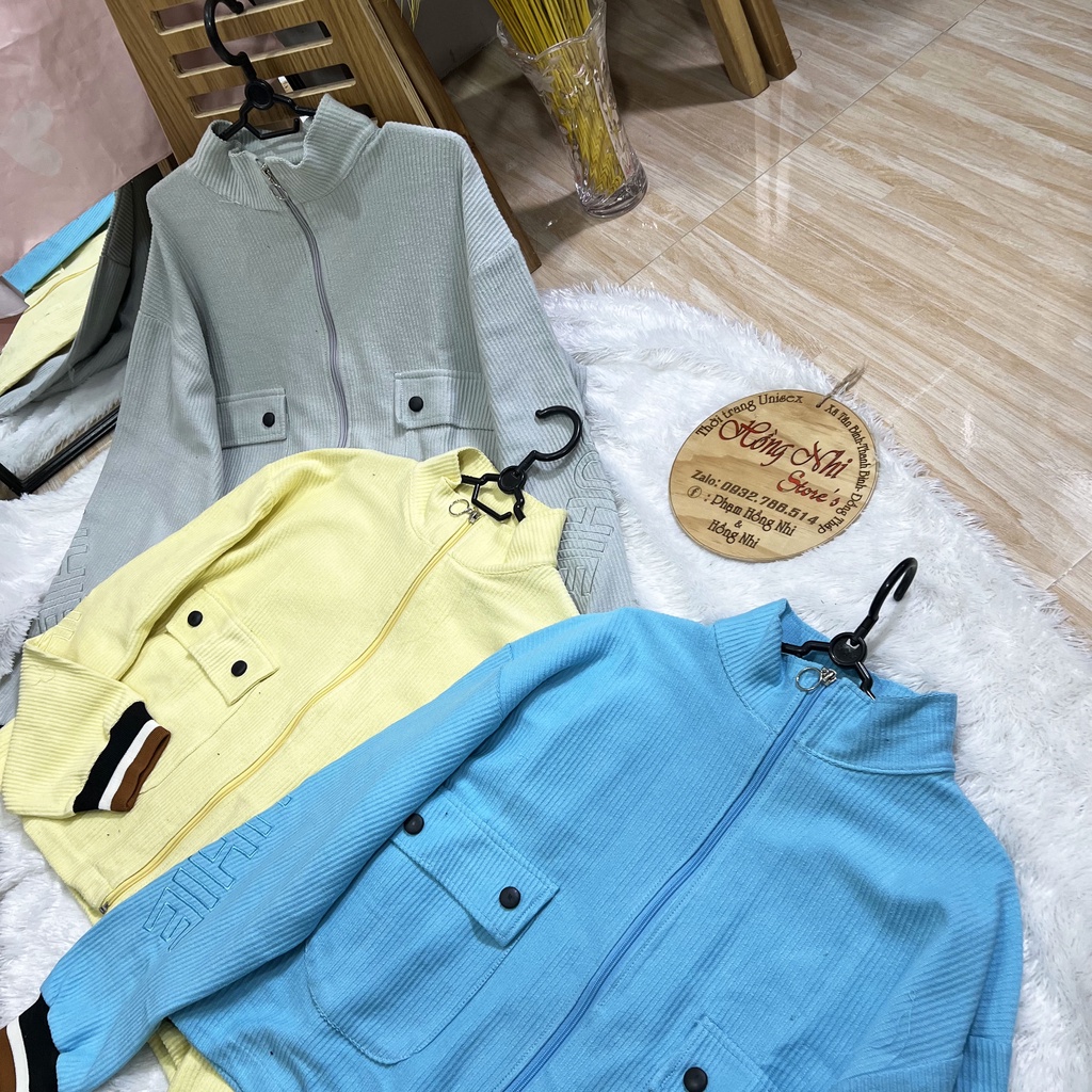 Áo Khoác Bomber Dây Kéo Nữ 2 Túi Trước Chất Nhung Tăm Cao Cấp Ulzzang Dáng Rộng