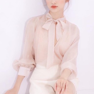 Áo sơ mi tơ sống nơ cổ Darling Diva