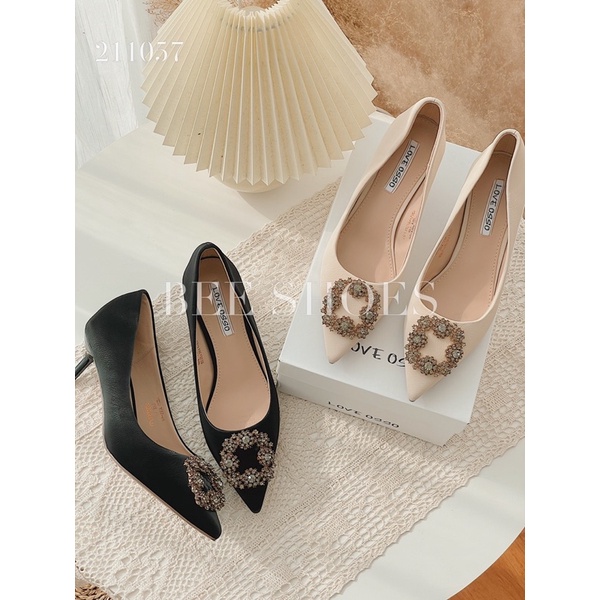 BEESHOES - GIÀY CAO GÓT DA MỀM MŨI NHỌN - GIÀY CAO GÓT CAO 6CM CÓ SẴN MÀU ĐEN - KEM 211057