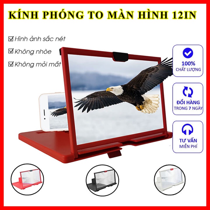 Kính phóng to màn hình điện thoại 5D 12 inch sắc nét bảo vệ chống lóa mỏi mắt