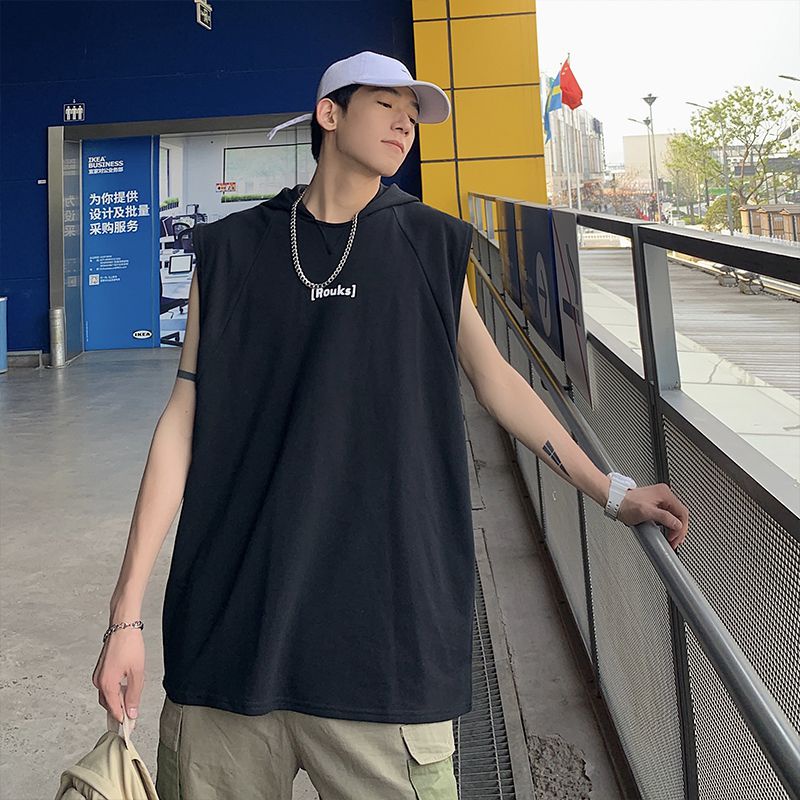 Áo thun nam form rộng 3 lỗ có mũ trùm đầu mặc hè mỏng mát cá tính, áo phông nam không tay có mũ phong cách hiphop T333