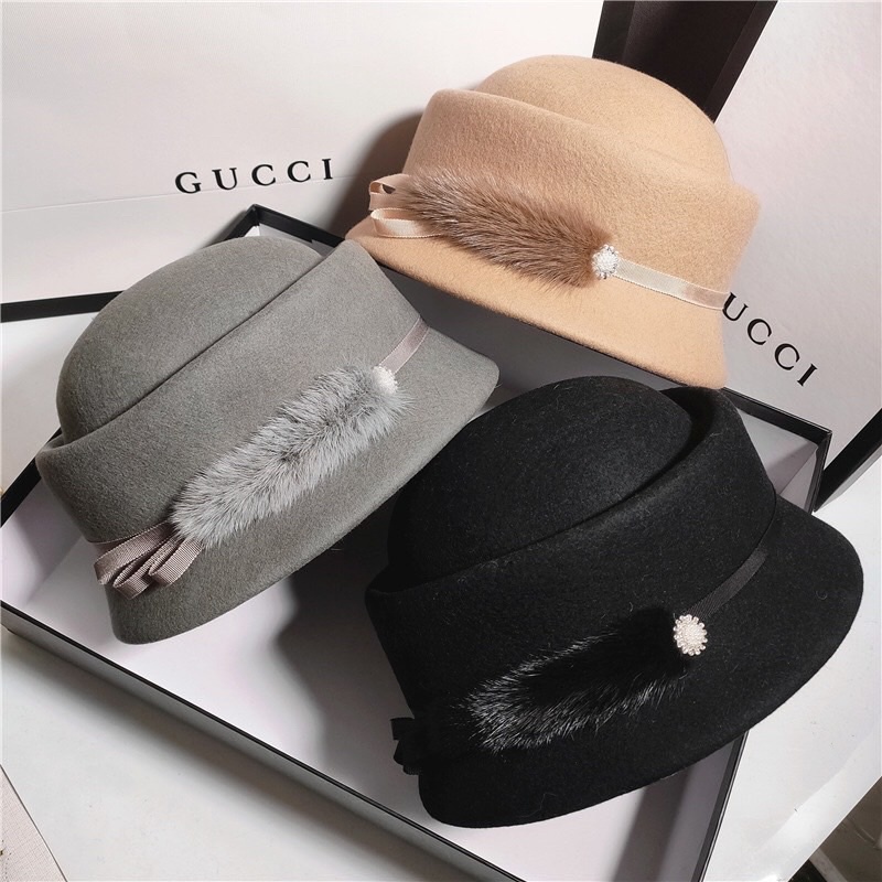 Mũ dạ đính đá lông vành nhỏ