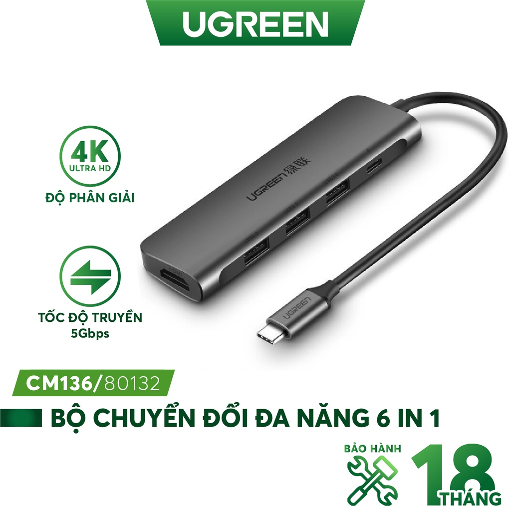 Bộ chuyển đổi đa năng USB type C 6 in 1 UGREEN CM136 80132