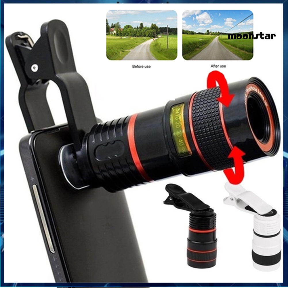 MNmoonstar Universal 12X HD Zoom Telescope Phone Camera External Telephoto Lens with Clip