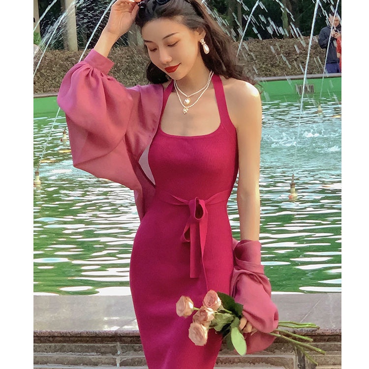 IELGY Đầm Dệt Kim Không Tay Dáng Ôm Thời Trang Dành Cho Nữ