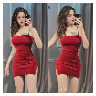 đầm nhung 2 dây