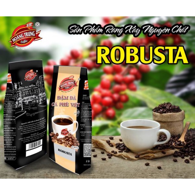 1kg cà phê hạt Robusta nguyên chất - Túi 500gr - Hoang Trung Coffee